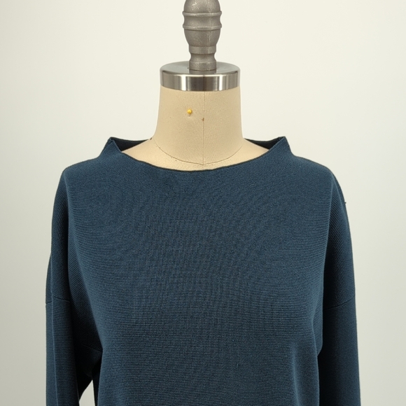 01508 Eileen Fisher Mock Neck Knit Sweater Teal Size XXS - Picture 3 of 6